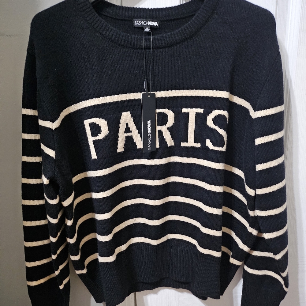 J'adore Paris Striped Sweater - Black